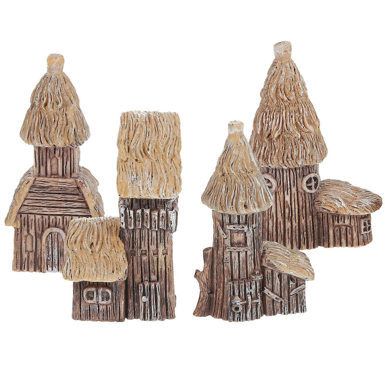 Tiny House Figure Miniature Models Vintage Style Mini Garden 4Pcs