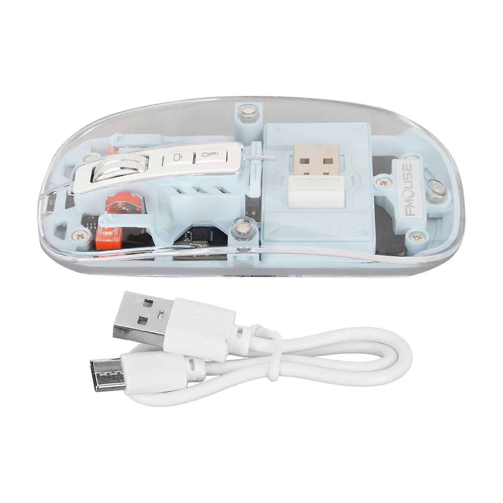 Souris sans fil Bluetooth transparente, coque cool, clic silencieux, lumières colorées, souris pour ordinateur portable, bleu