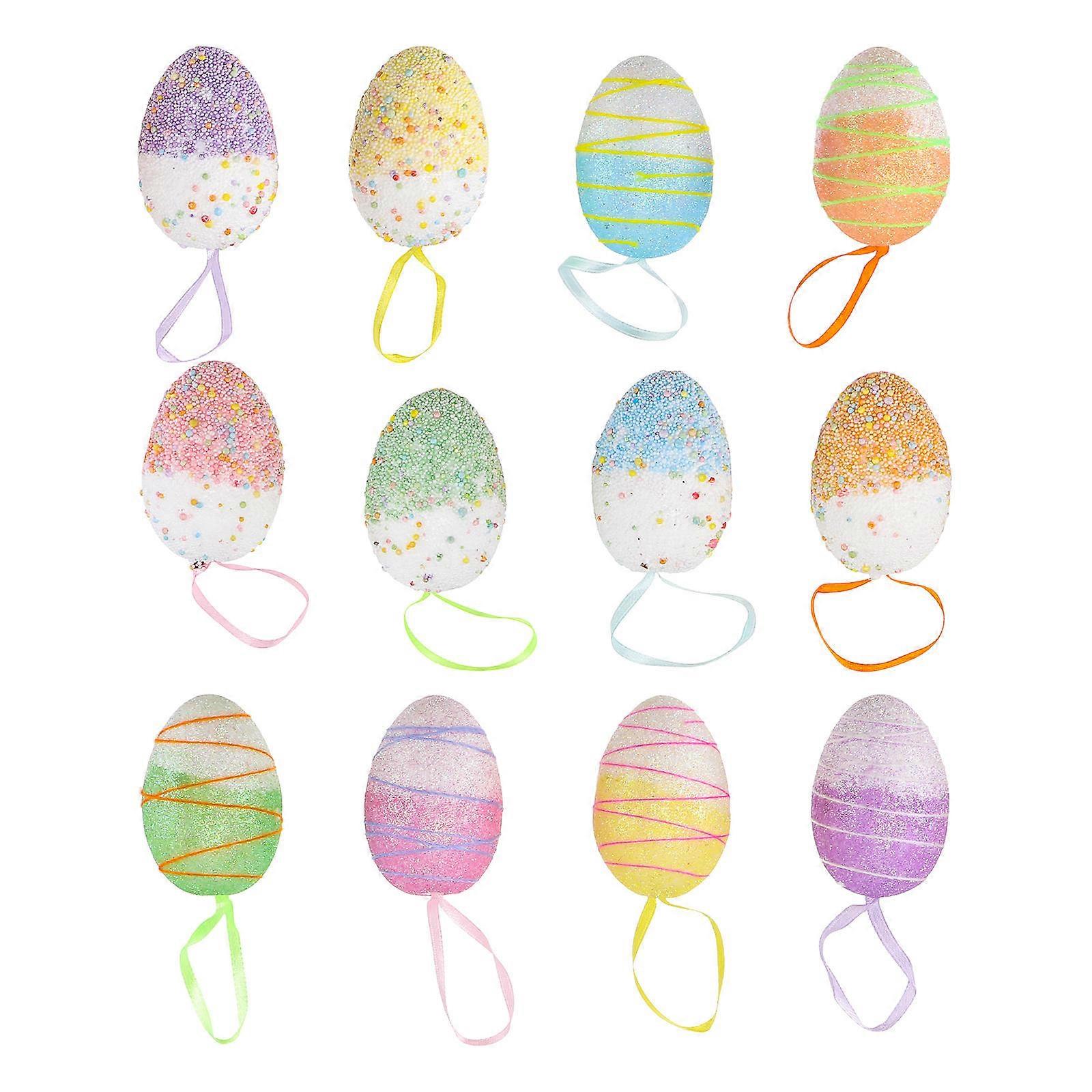 Adorable Easter Eggs Diy Toy Easter Design Assorted Color 6x4cm Decorative Hanging Eggs 12Pack