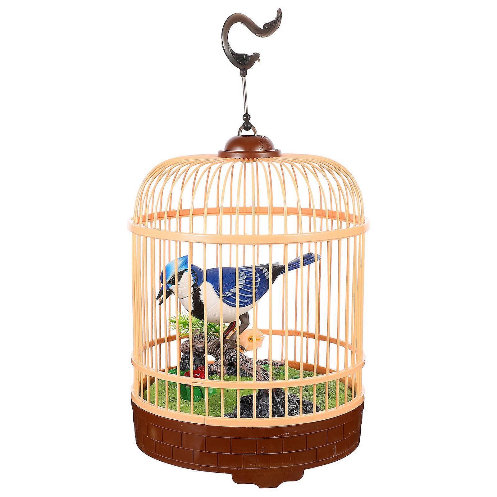 Creative Singing Chirping Bird in Cage Sound Activated Battery Operated Bird Toy