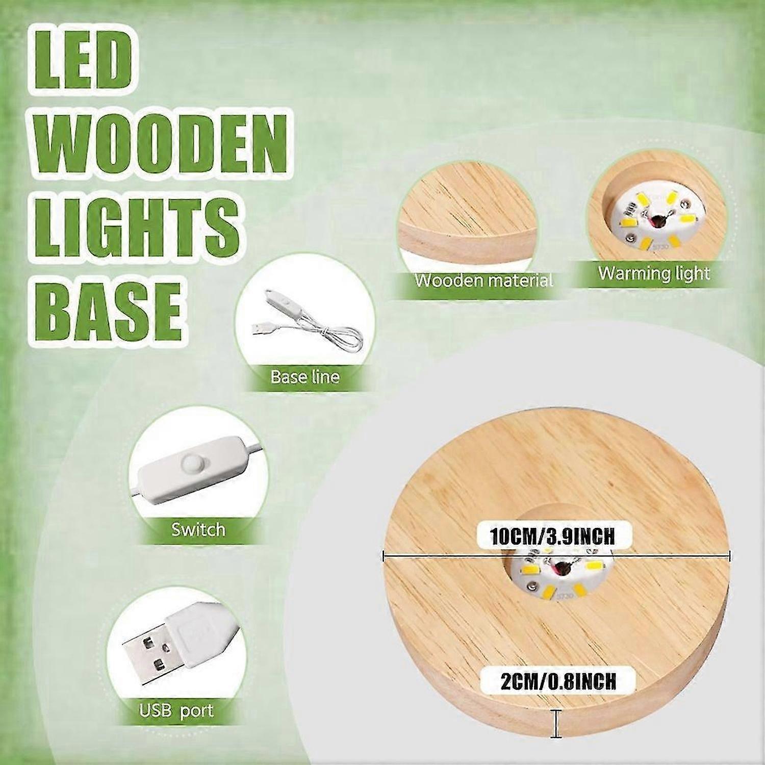 10 Pcs Wooden LED Display Bases Round Wood Display Lighted Bases for Glass Art LED Lighted Display S