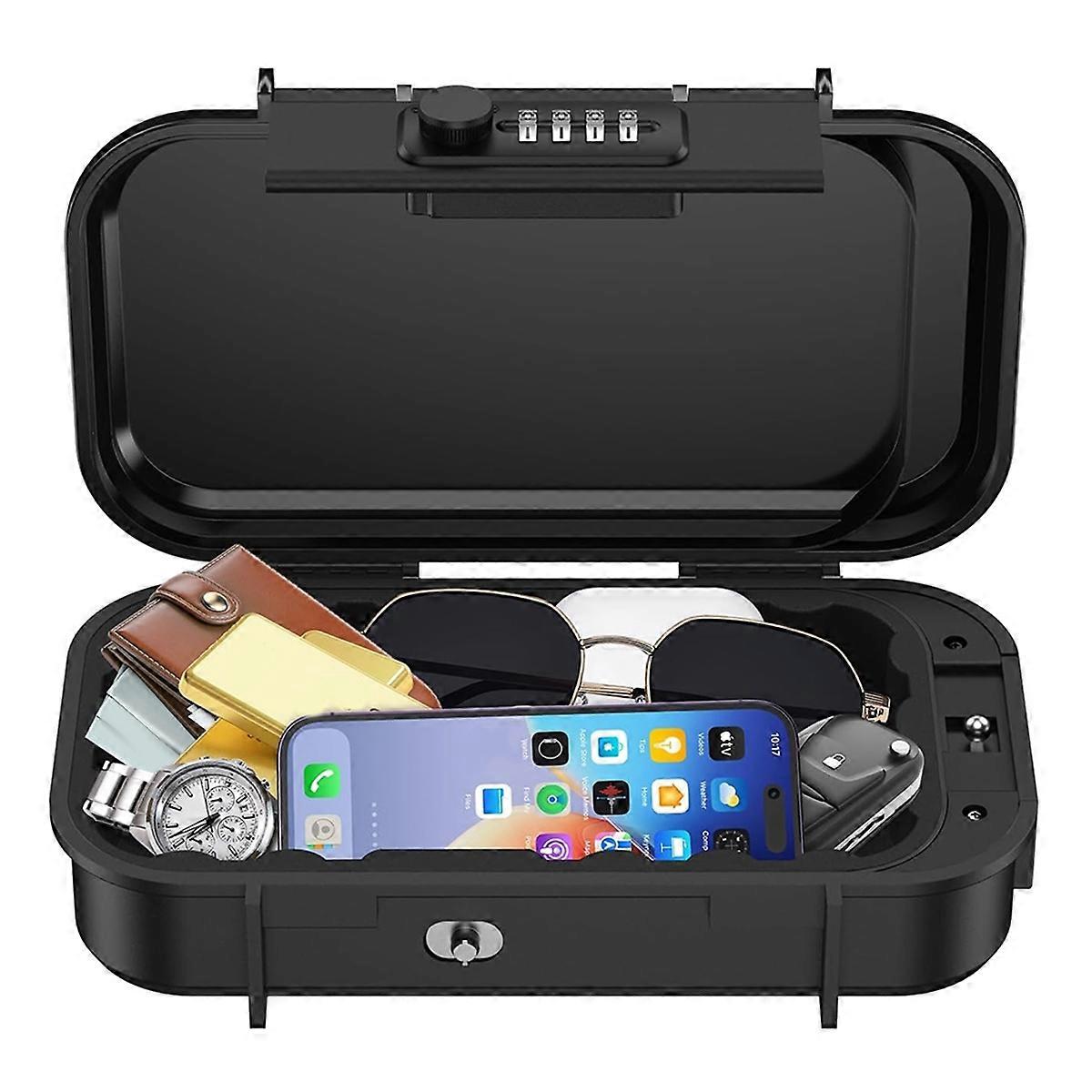 Portable Lock Box, 4-Digit Combination Lock Box for Travel, Anti-Theft Small Safe Box with Removabl