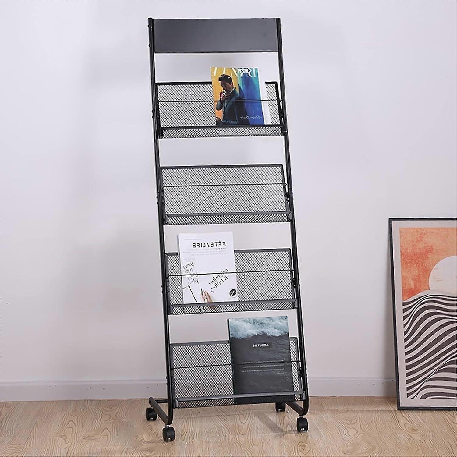 Floorstanding magazine rack with wheels for easy mobility, suitable for reception areas, exhibition halls, etc.