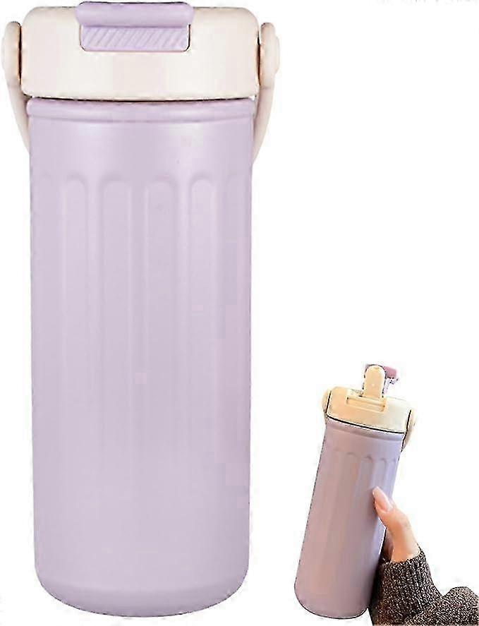 Insulated Cup with Straw for Hot and Cold Drinks 500ml Minimalist Silicone Handle Vacuum Flask