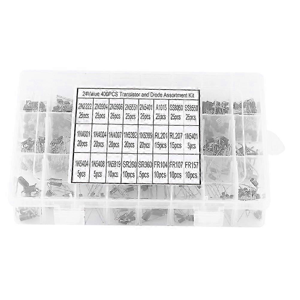 400pcs 24 Values Transistors and Rectifier Diodes Assortment Set with Storage Case