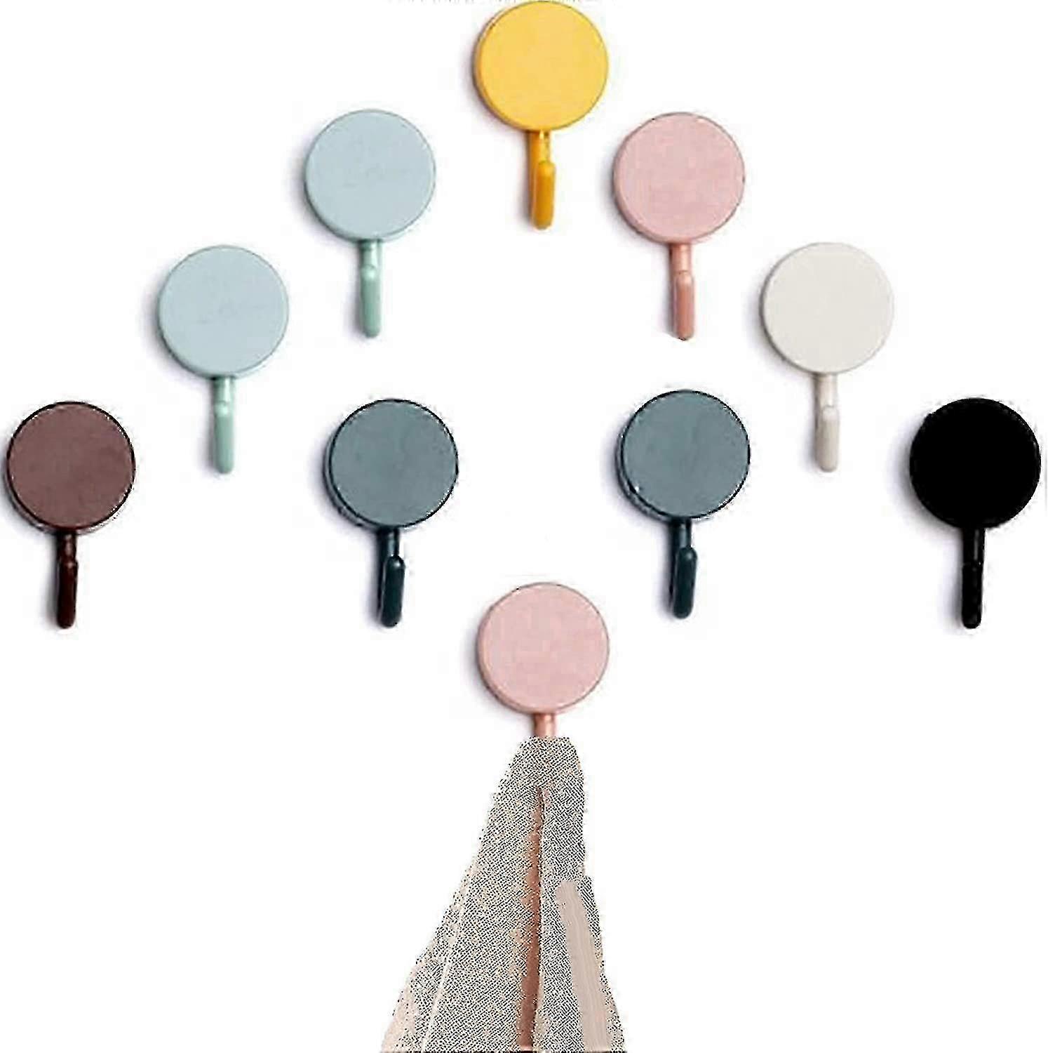 10-Pack Self-Adhesive Towel Hooks, Colorful Bathroom Hooks, Kitchen & Office Wall Hooks, Sticky Hooks No Drilling
