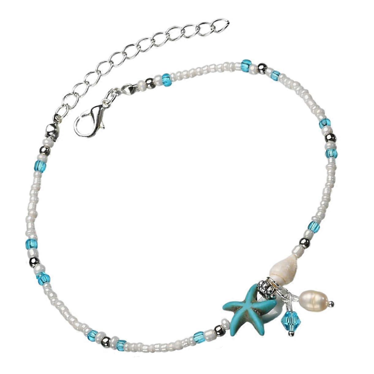 Starfish Shell Pearl Anklet for Women, Adjustable Size Beach Jewelry for Outfits