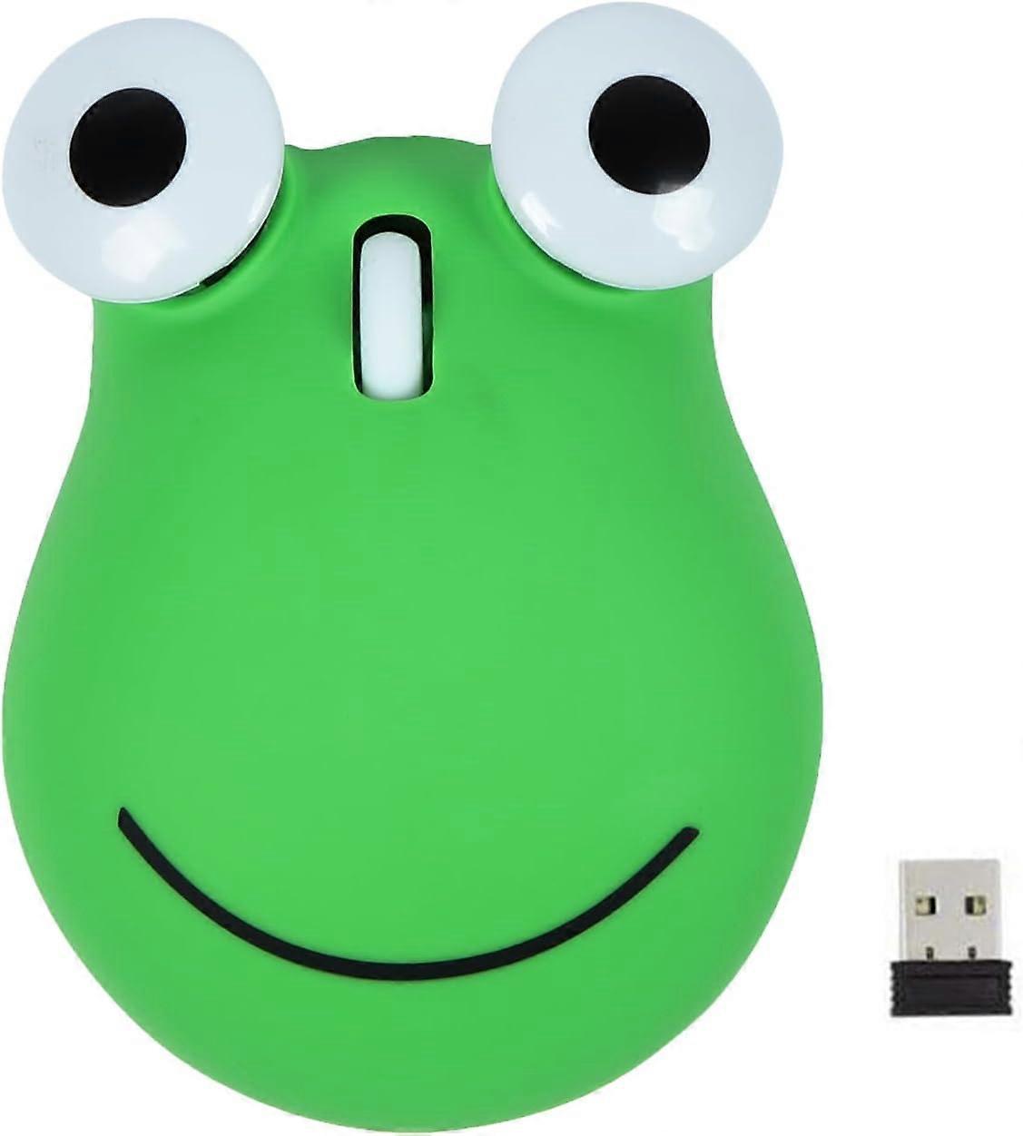 Wireless Mouse 2.4GHz Lovely Cartoon Frog Shape USB Mouse Portable Cordless Mouse with USB Receiver Green 1