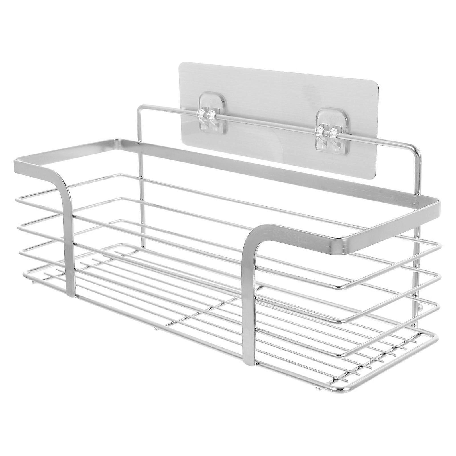 1Pc Adhesive Storage Rack for Bathroom with Non marking Stickers (Silver)