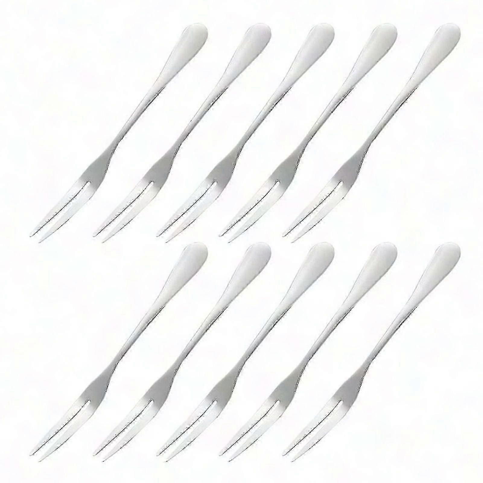 10-Piece Stainless Steel Appetizer Forks with 2 Prongs for Desserts and Fruit Serving at Parties High-Quality Craftsmanship