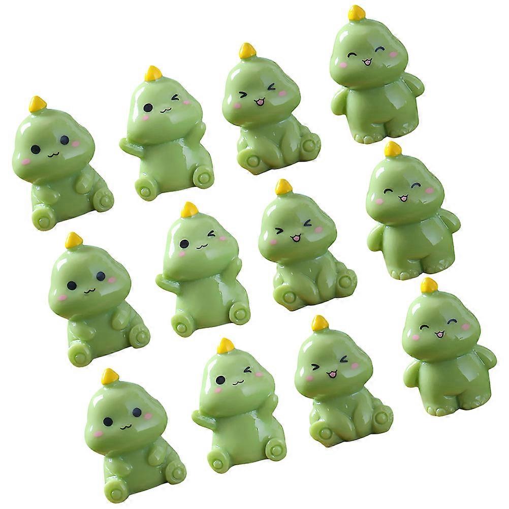12pcs Mini Dinosaur Figurines, Green Resin Small Cute Cartoon Tiny for Garden Decor, Cake Toppers, Office Desk Miniature Display