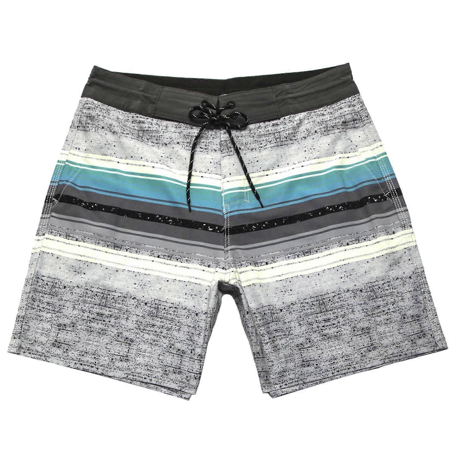 Athleisure-Style Printed Surf Shorts for Men with Drawstring, Cool Summer Swim Trunks, Grey, Size 32