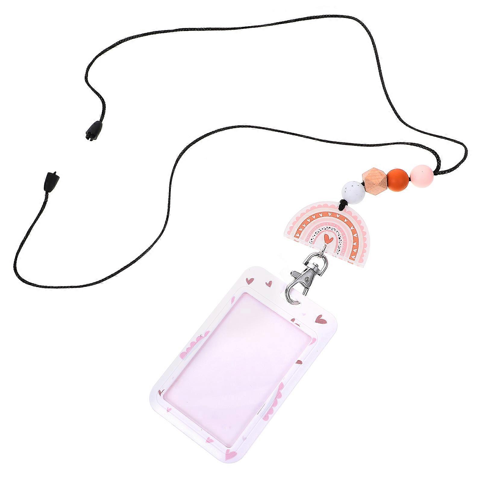 Id Card Lanyard Name Badge Holder Slide Lid Compact Design Pink For Office Use 1Set