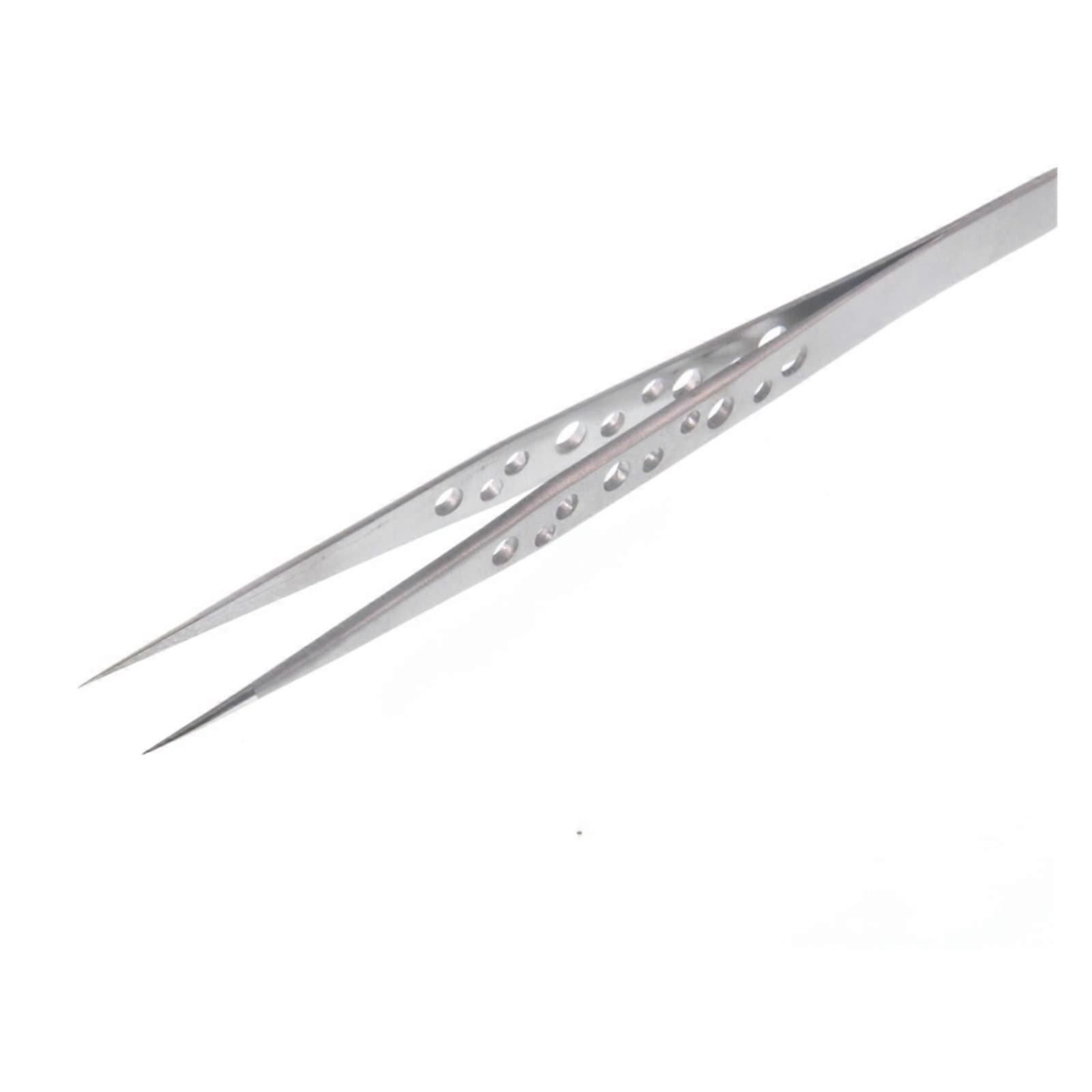 Tweezers for Eyebrows and Electronics, Precision Stainless Steel Curved Straight Tip ESD11, Silver/Black Hand Tools