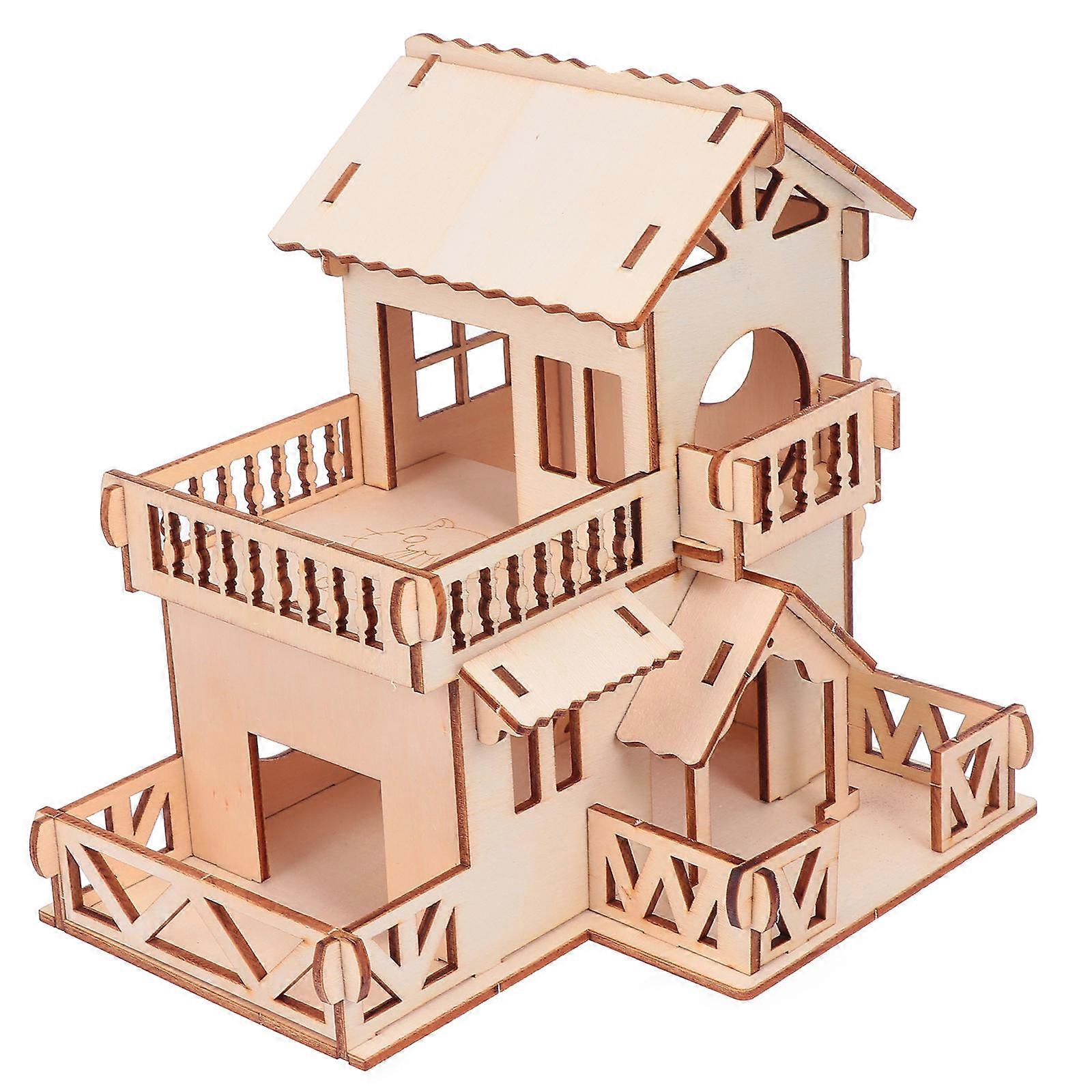 Wooden Hamster House Play Toy Small Animal Hideout for Dwarf Hamsters and Mice