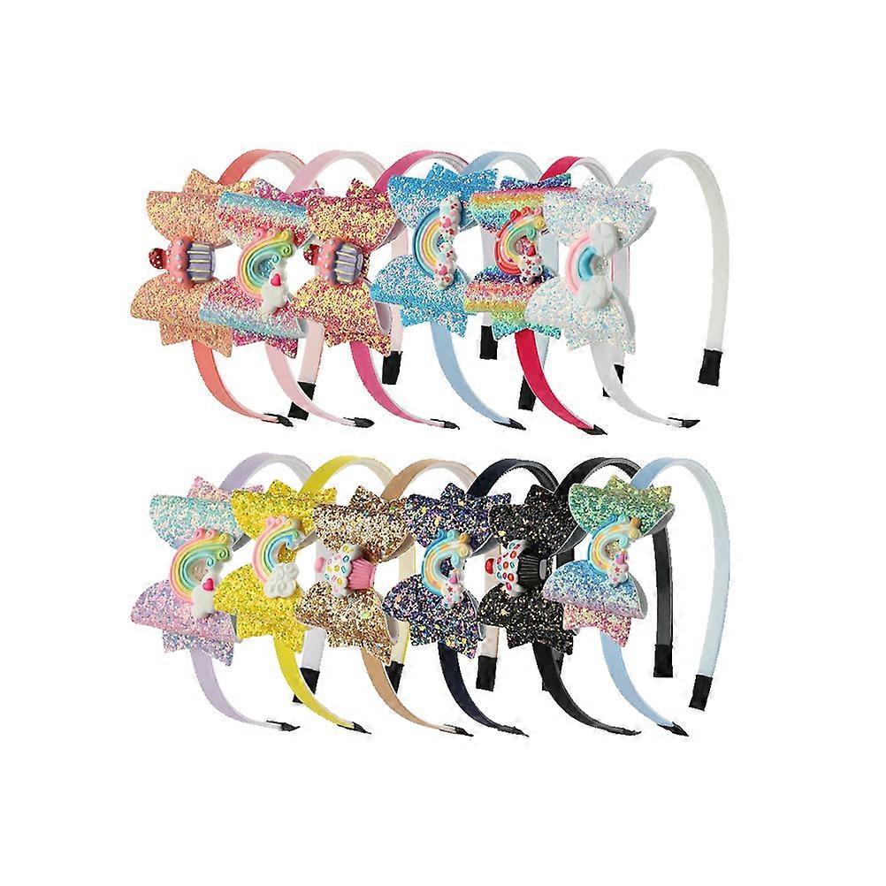 Girls Headbands with Bows Bowknot Shape Headwear Costume Decoration Assorted Color 14x13cm 12Pcs