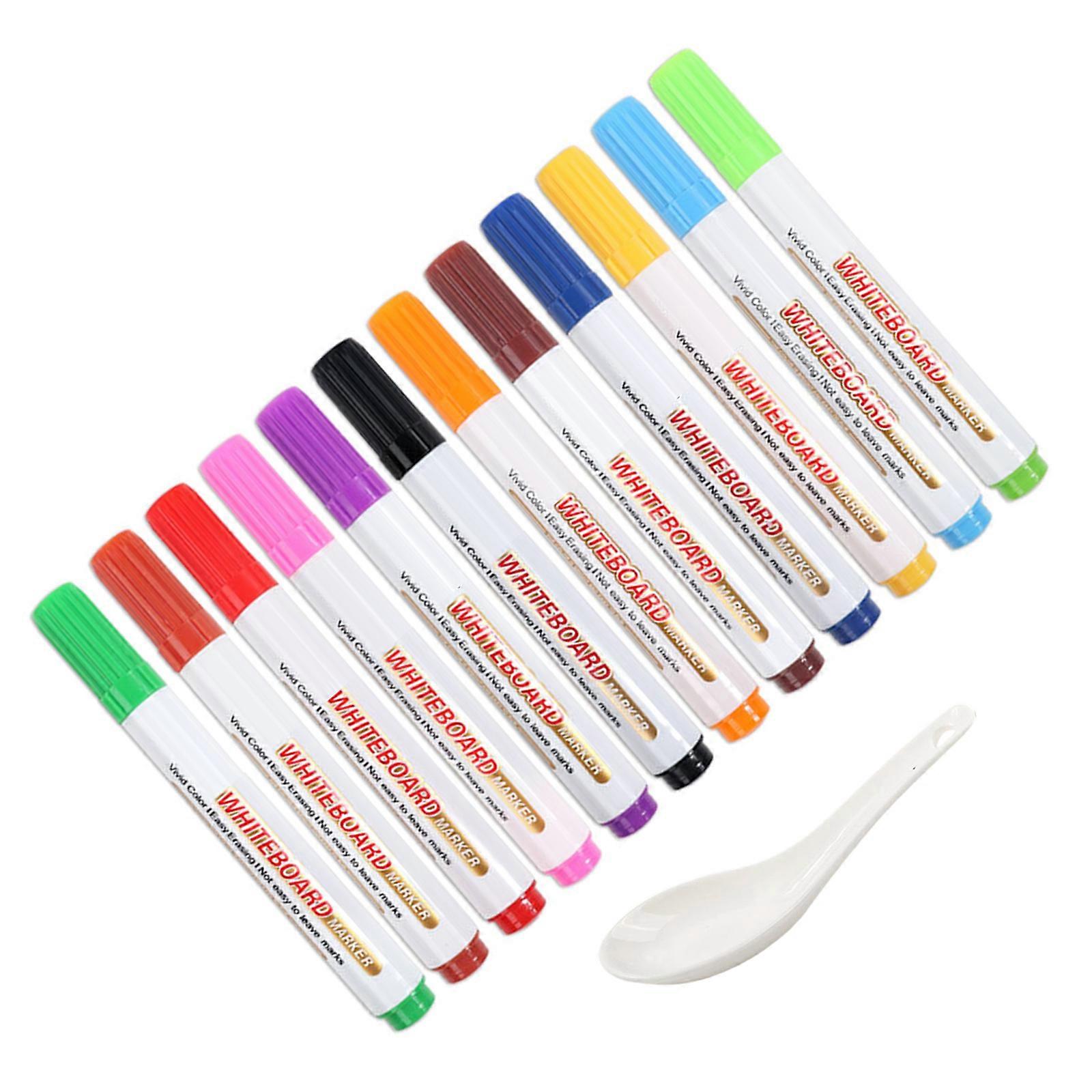 12Pieces Erasable Markers for Children Floating Whiteboard Markers Pen 12 Colors Rounded Tip for School Art Project Multicolor