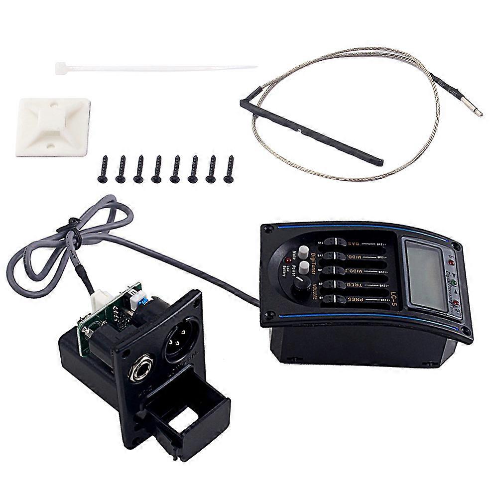 Guitar Preamp Equalizer with Piezo Pickup and Manual Tuning Tuner for Acoustic Guitars – Black