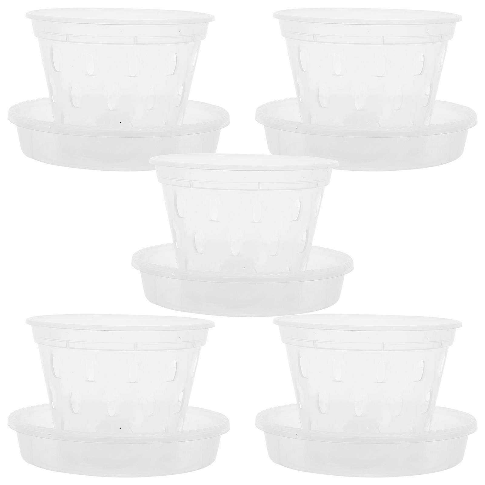 Garden Flower Pot Plant Container with Water Collection Drainage Round Shape 5 Sets