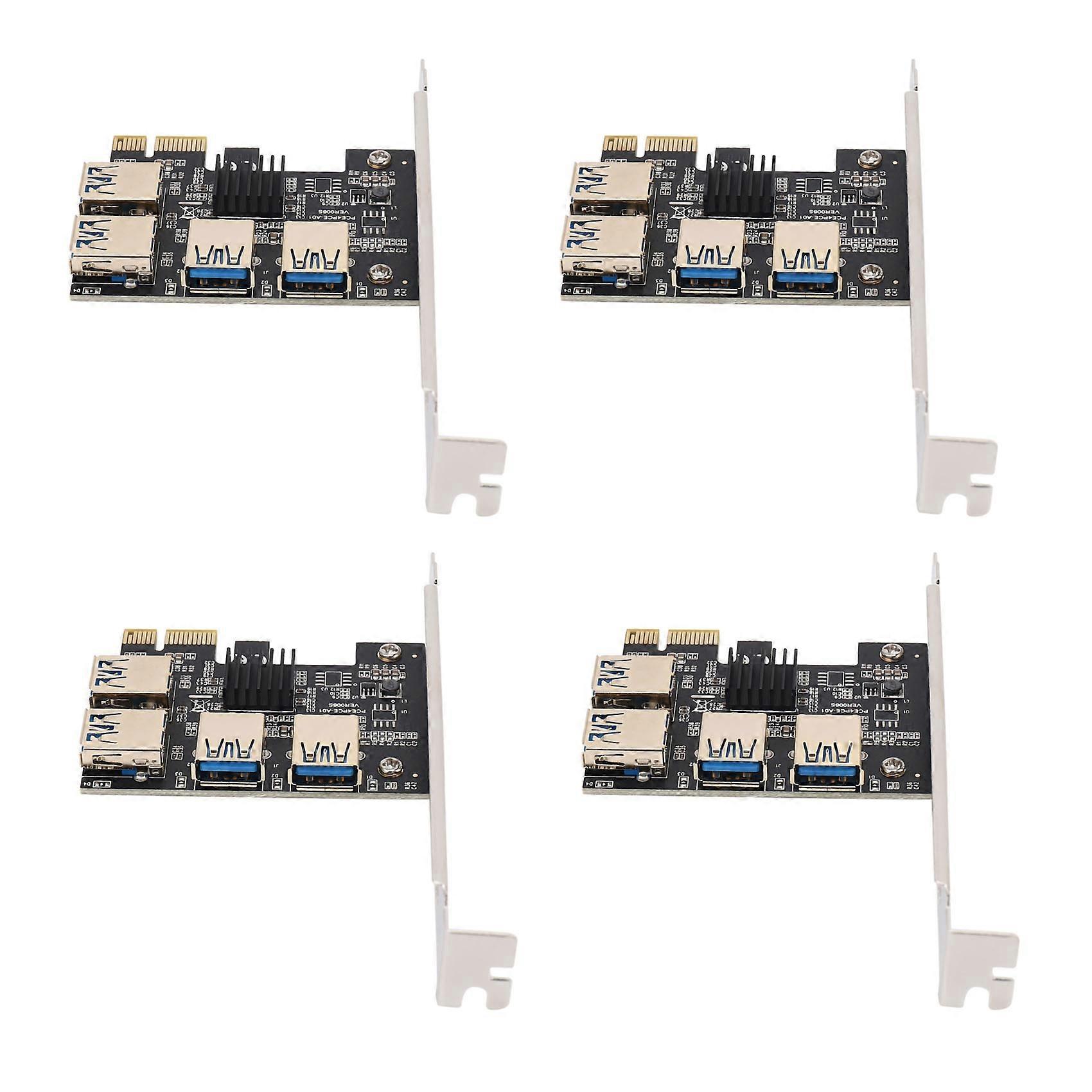 4X 4 Ports PCIe Riser Adapter Board PCI-E 1X to 4 USB 3.0 PCI-E Rabbet GPU Riser Extender ETH/Mo