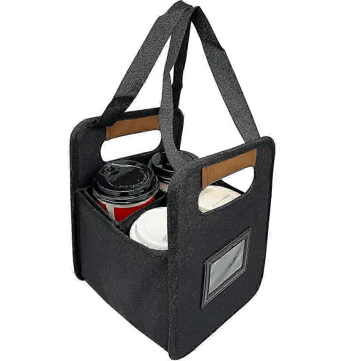 Portable Drink Carrier Reusable Insulated Coffee Cup Carrier with Handle for Delivery Foldable Drink Black