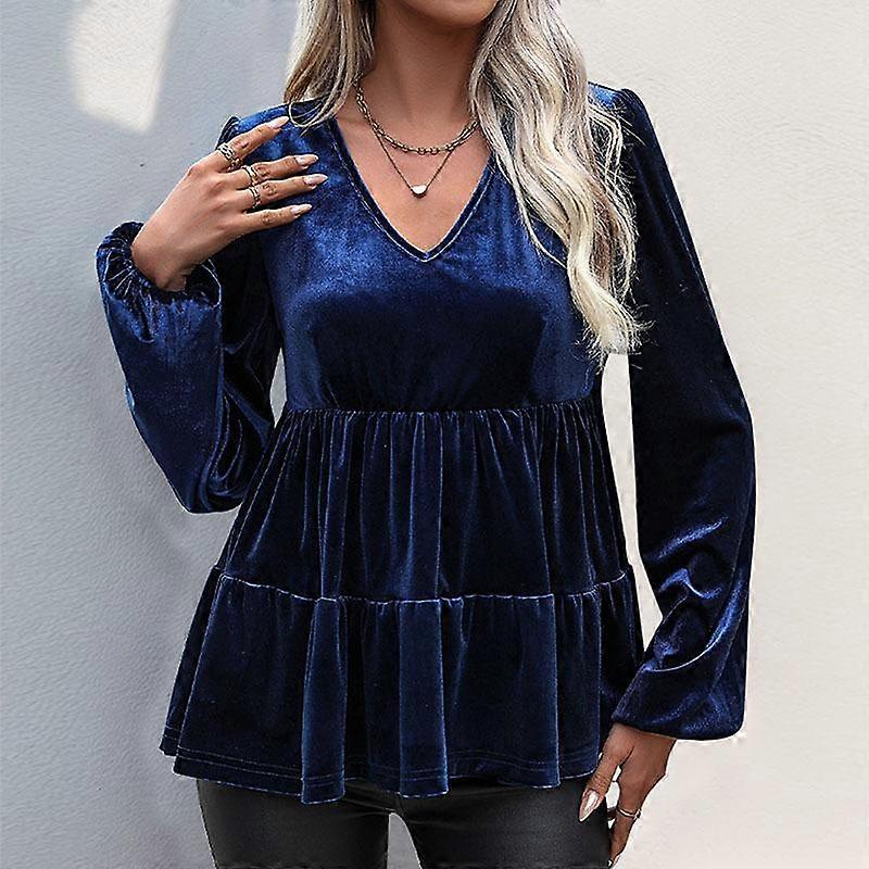 Autumn Women's Ruffle Solid Velvet Shirt