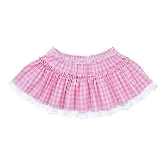 Mini Skirt Mid-rise Elastic Waist Plaid Print Lace Stitching Ruffle Short Skirt A-Line Halloween Cosplay Role-Playing Skirt