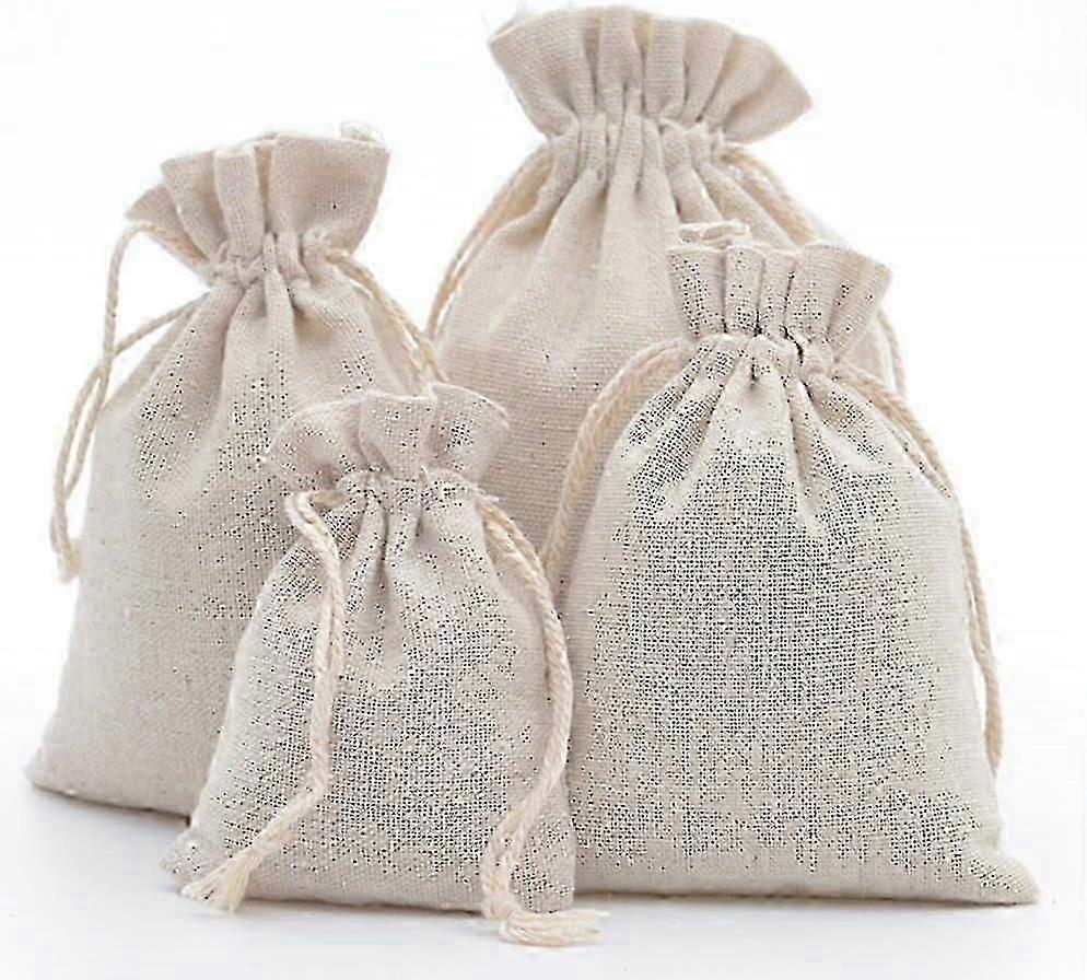 25 件小布袋棉袋 13x18cm 粗麻布袋袋布抽绳布袋首饰礼品袋可重复使用的茶包 - Quan