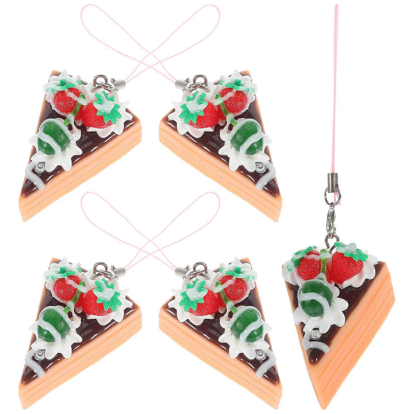 5pcs Cake Key Chain Fake Strawberry Decorative Hanging Key Chain Decorative Key Ring Random Color