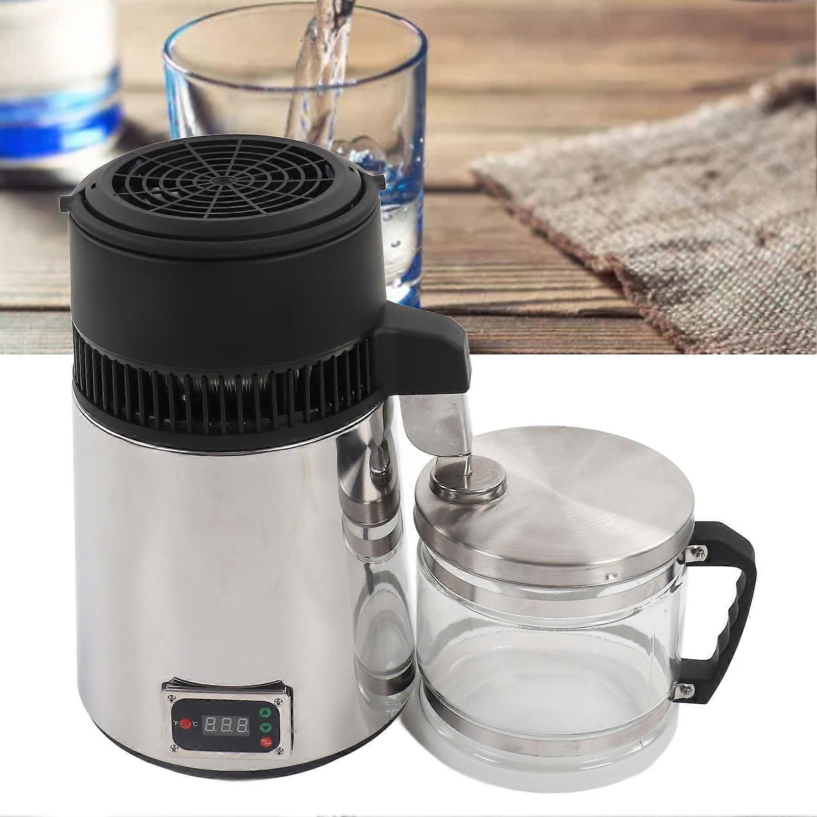 4L Water Distiller 750W Glass Bucket 304 Stainless Steel Distilled Water Machine with Double Button for Home Use EU Plug 220V