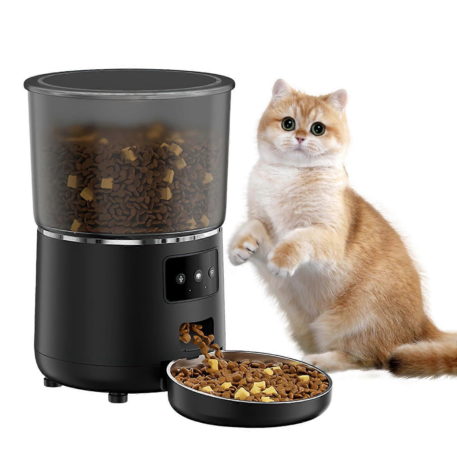 Automatic Cat Feeder, 4L Automatic Dog Feeder with Programmable Timer, Cat Dog Feeder (BlackWiFi) Black WiFi