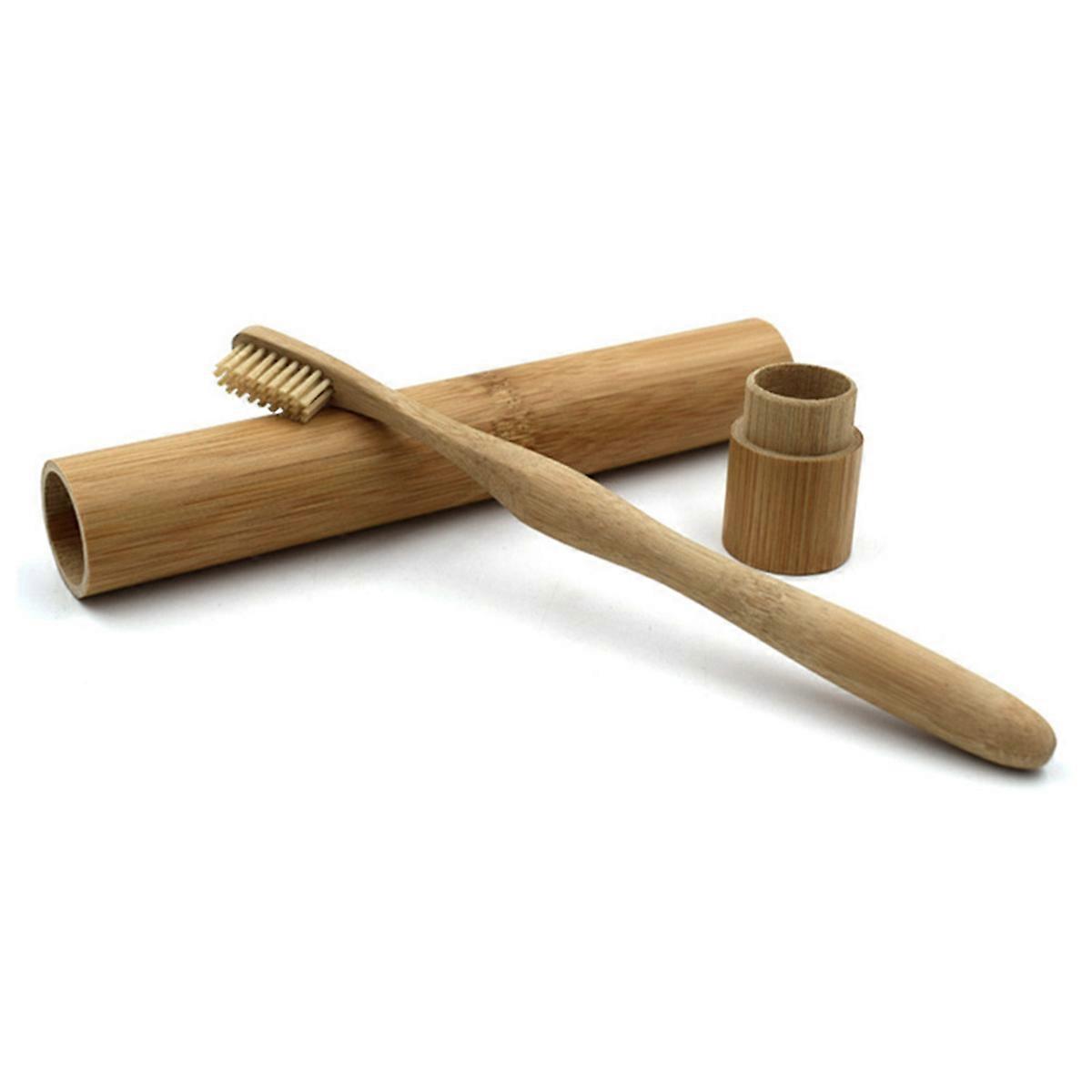 Portable Bamboo Toothbrush Holder for Travel Practical Khaki Storage Box Fits Normal