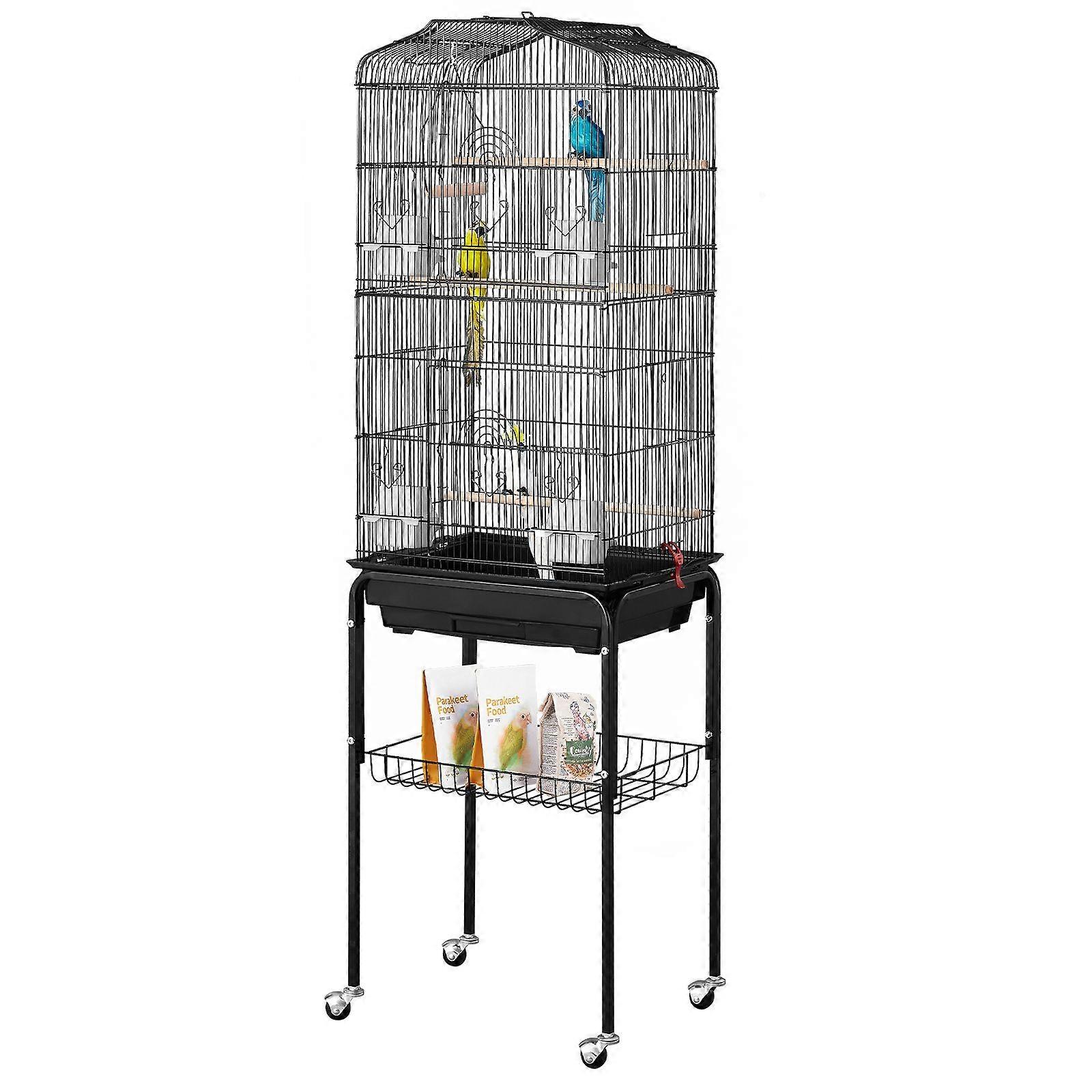 64 pollici Open Top grande pappagallo uccello gabbia con supporto rotante staccabile, piccolo Quaker Conures Flight Birdcage con altalena e trespolo