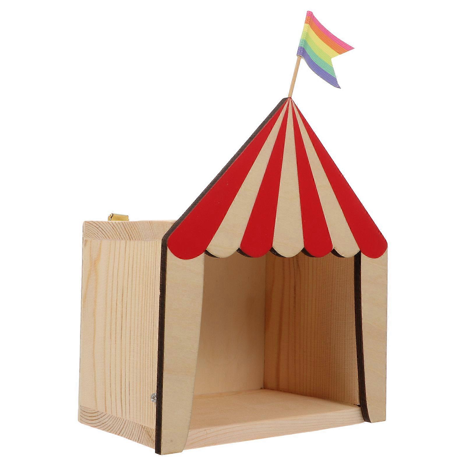 Wooden Decorative Container, Kids Nightstand Storage Solution with Playful Circus Style