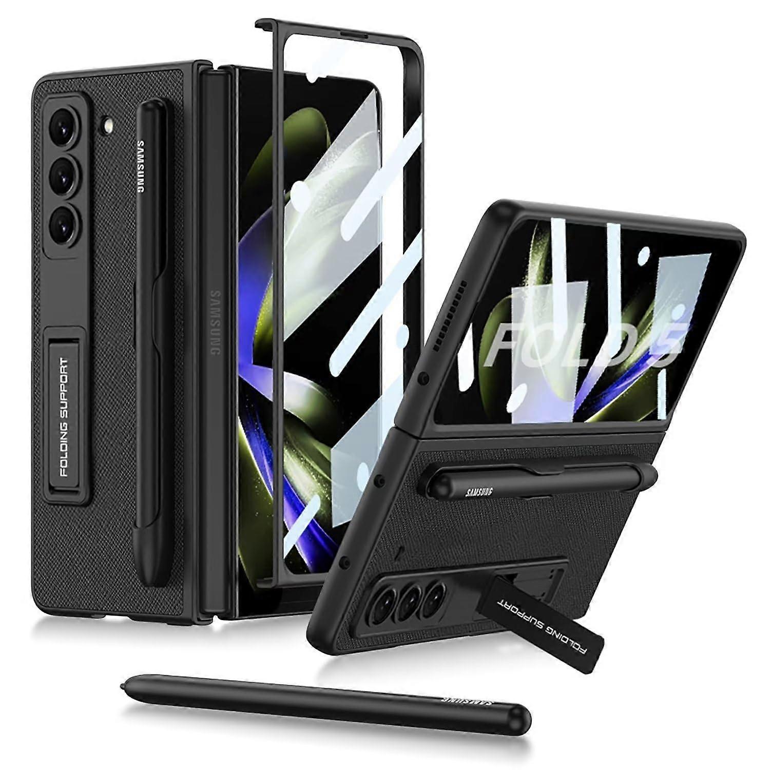 Samsung Galaxy Z Fold 5 case, hard PC leather with screen protector, pen holder