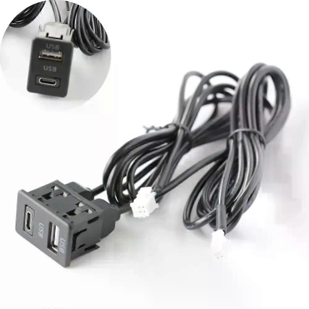 Car USB+TYPE-C Socket Base Port Panel Interface Extension 145cm Cable Adapter Multimedia Head Unit Replace 4pin 6pin Line