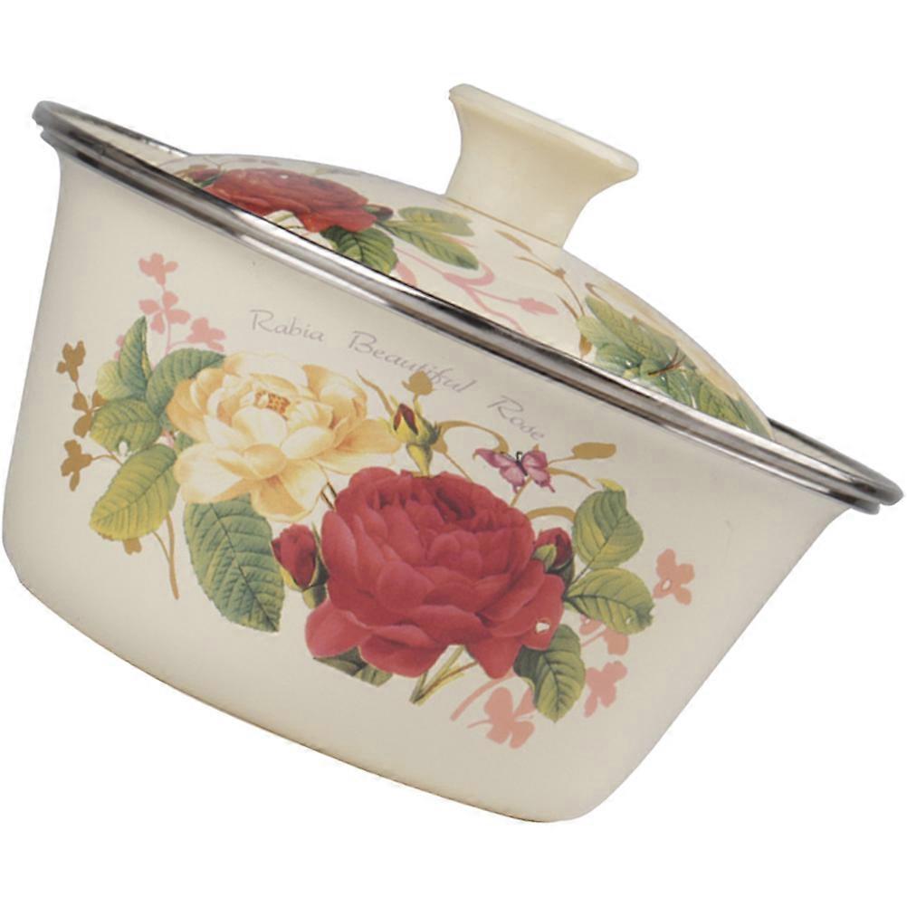 Porcelain Enamel Basin Enamel Bowl Great For Photography Props And Cooking 22x20cm Multi Retro Design 1Set