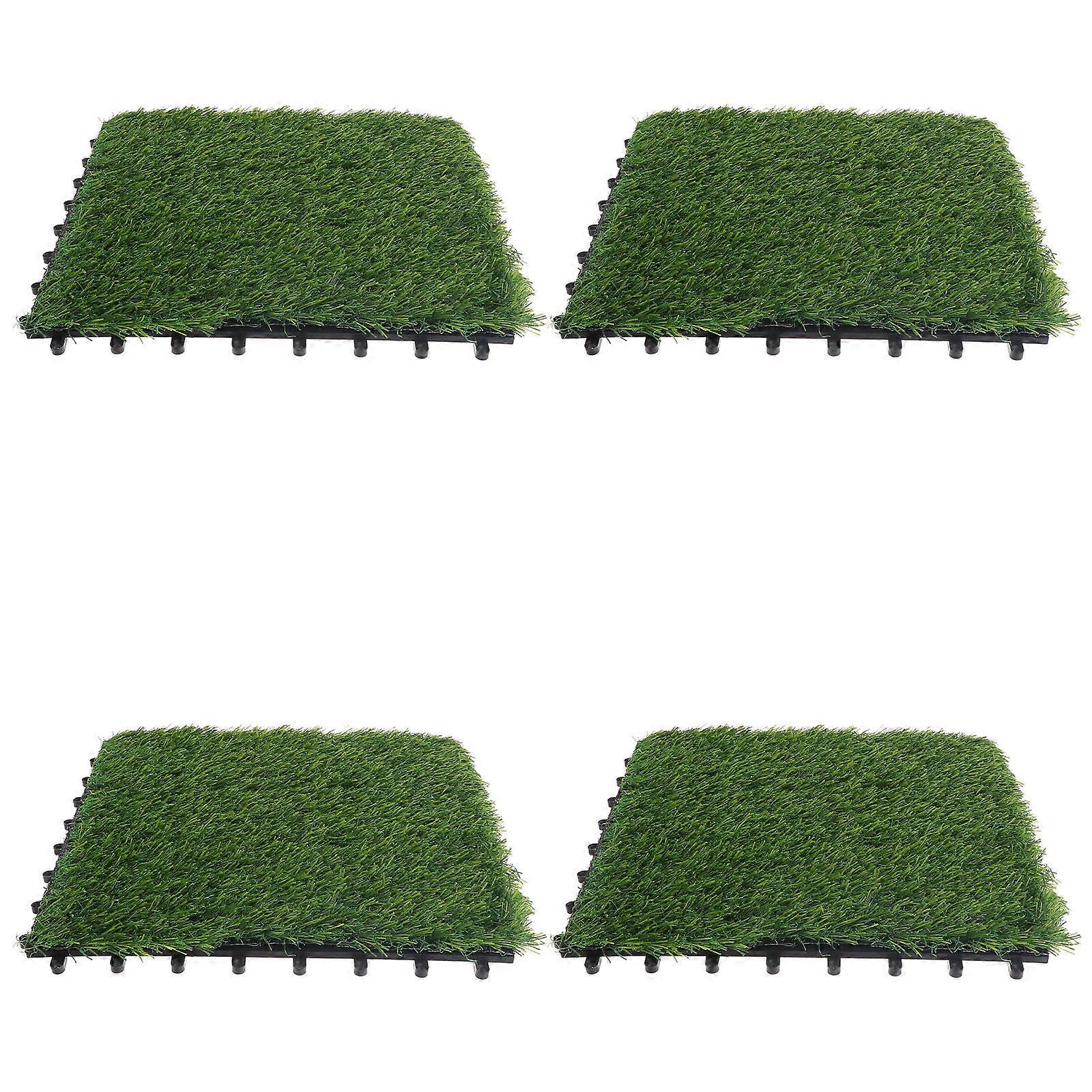 4pcs Green Artificial Grass Turf Tiles for Decoration Plastic Easy Assembly Interlocking Design
