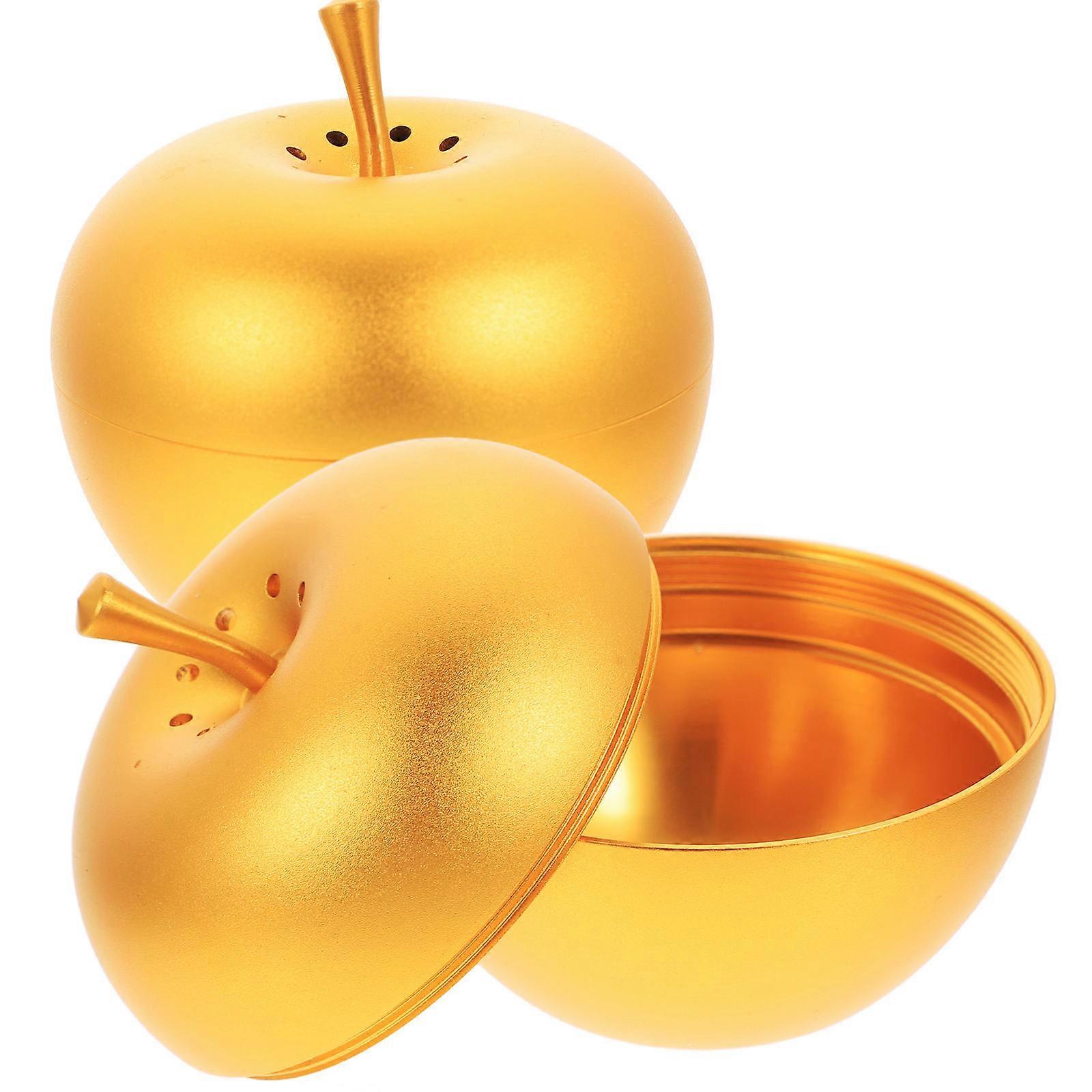 Decorative 2Pcs Golden Apple-Shape Candy Box Made From Aluminum For Holiday Events Perfect For Storing Sweets And Gifts