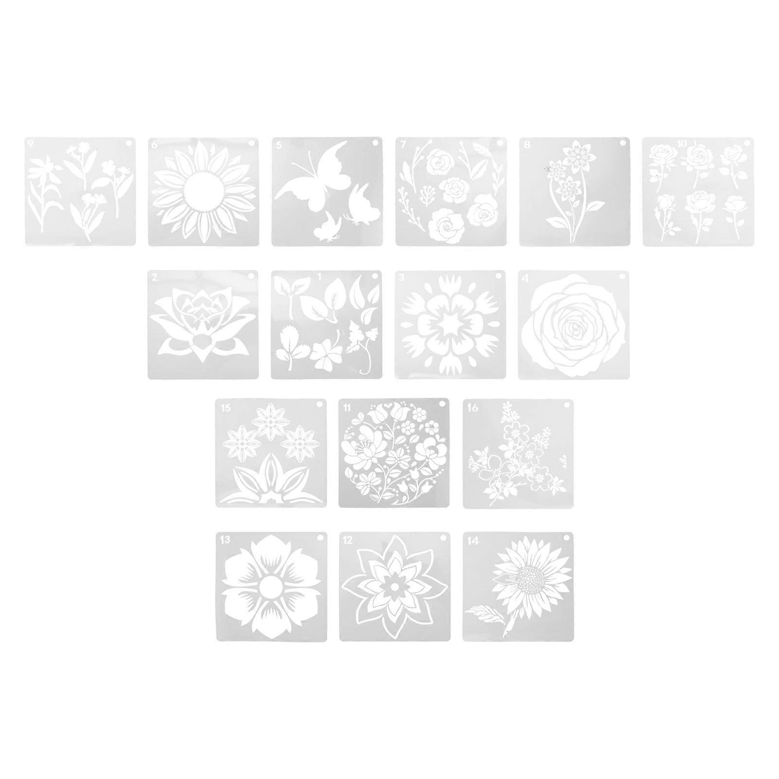 Reusable Flower Template Stencils For Crafts Decorative Spray Stencils Household 15X15cm 16 Sheets