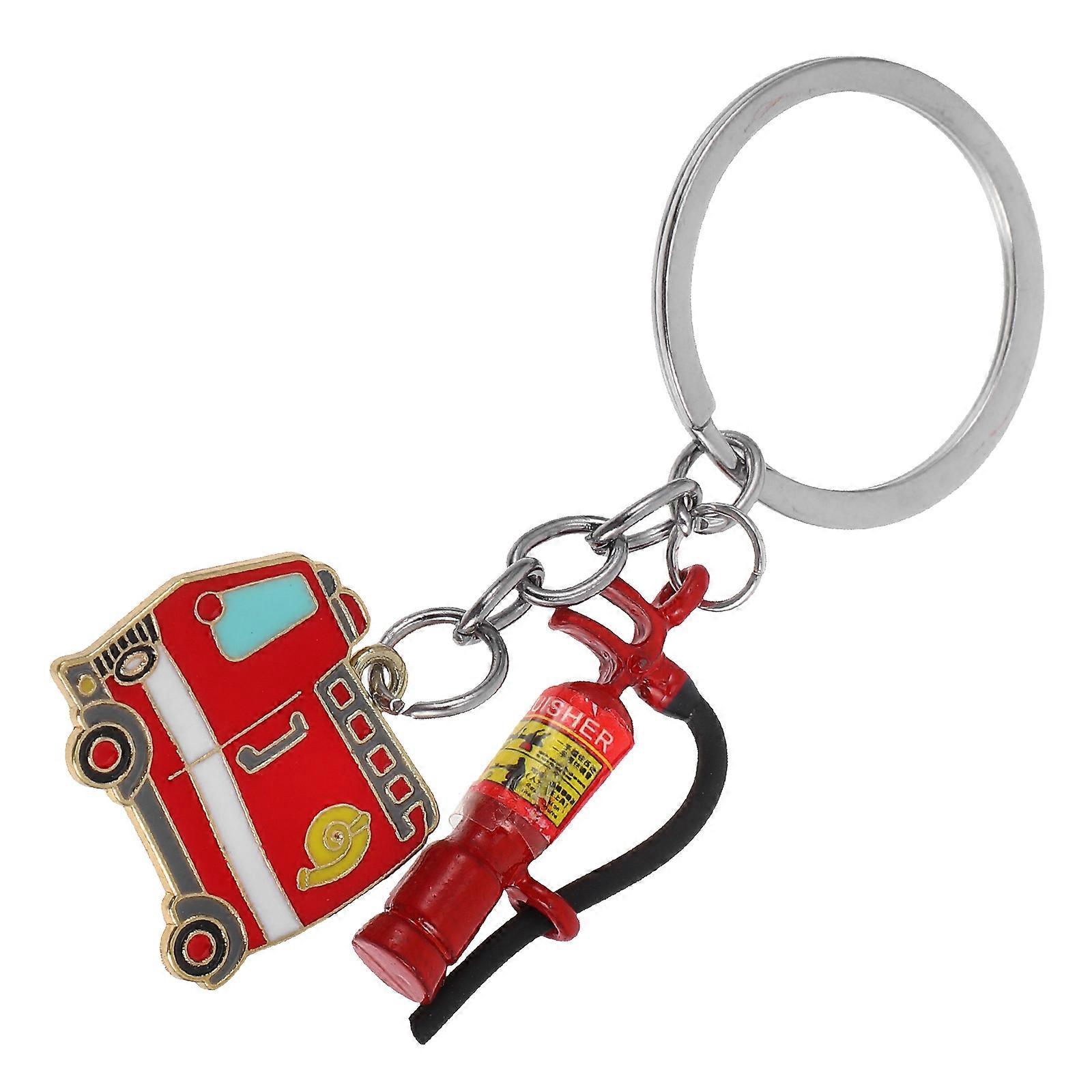 Stylish Firefighter Theme Keyring Accessory Retro Key Hanging Ornament Suitable For Firefighters 8X3X1.5CM 1Set