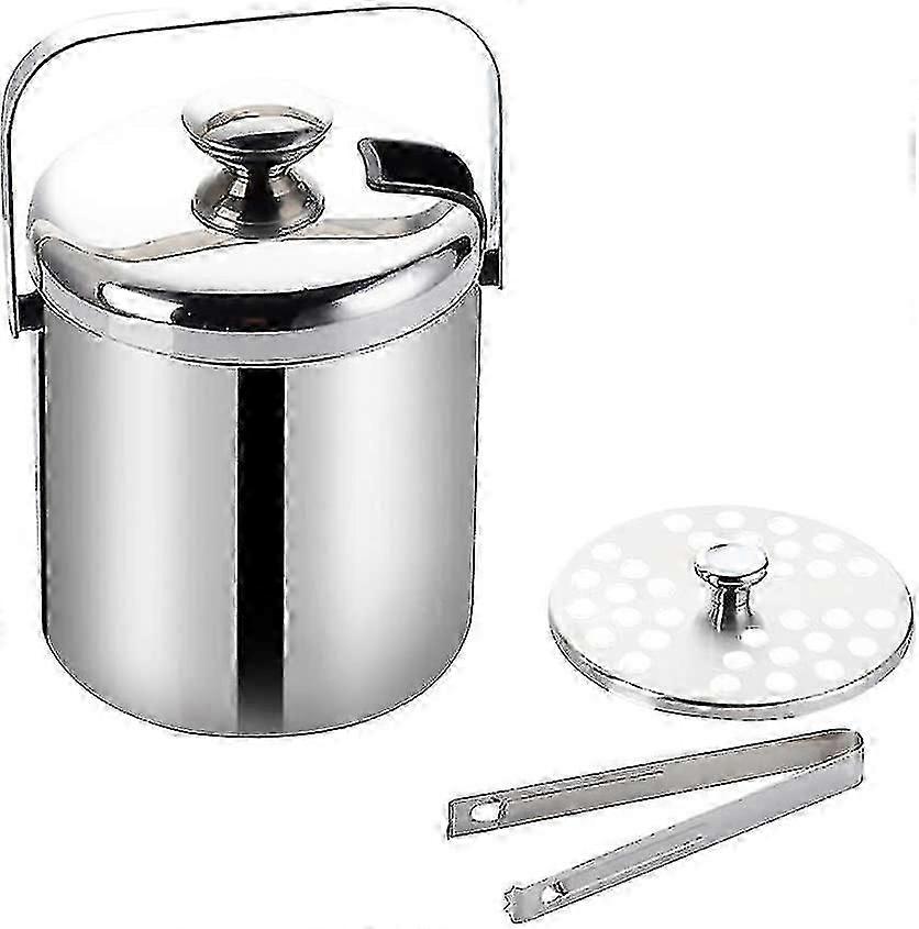 Isoleret isspand med låg og tang, drikkevarer køligere køler, rustfrit stål isspand1300ml