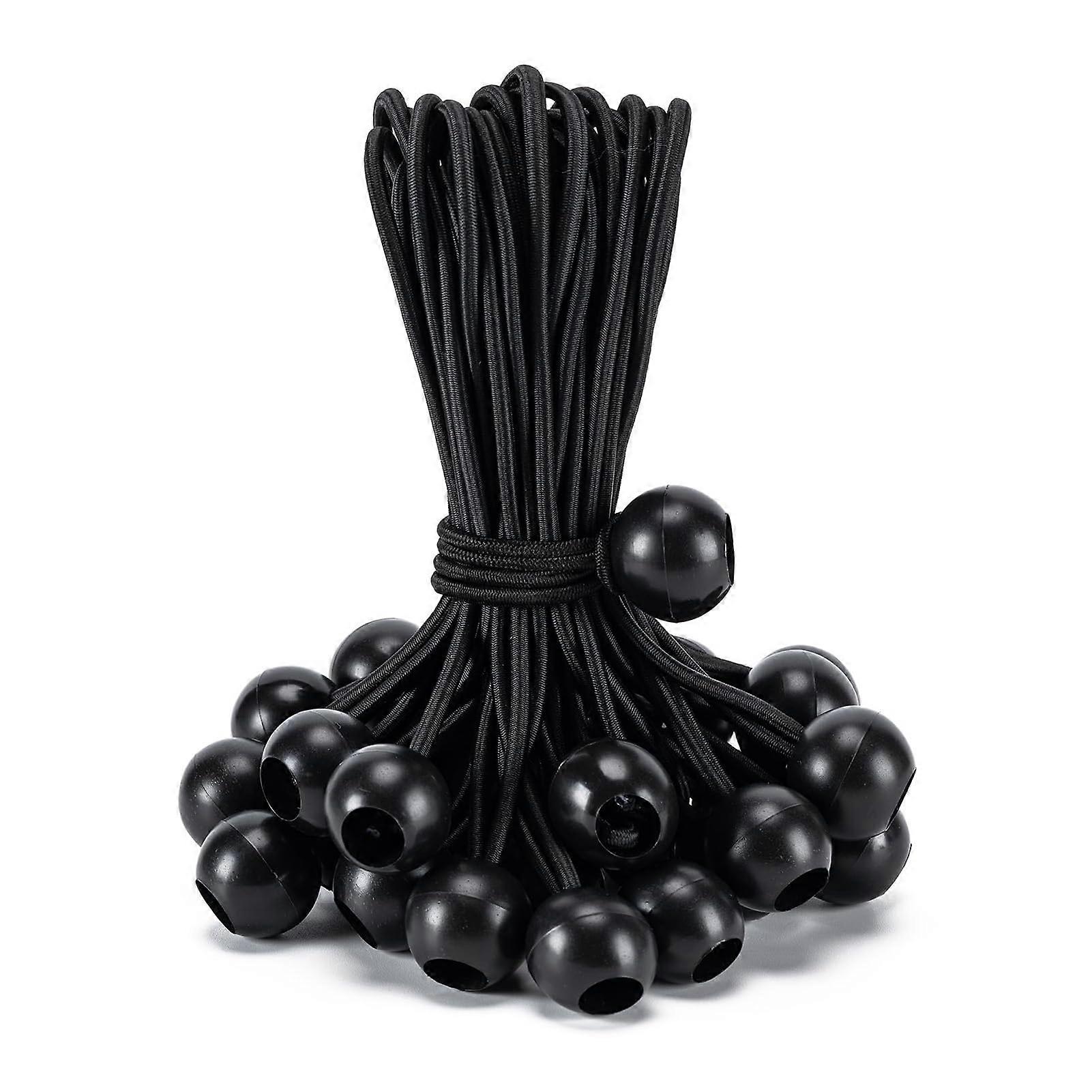 20Pack Small Bungee Balls, 6Inch Bungee Cords with Balls, Elastic Bungee Cords for Bundling, Securing Tarps, Tents, Black