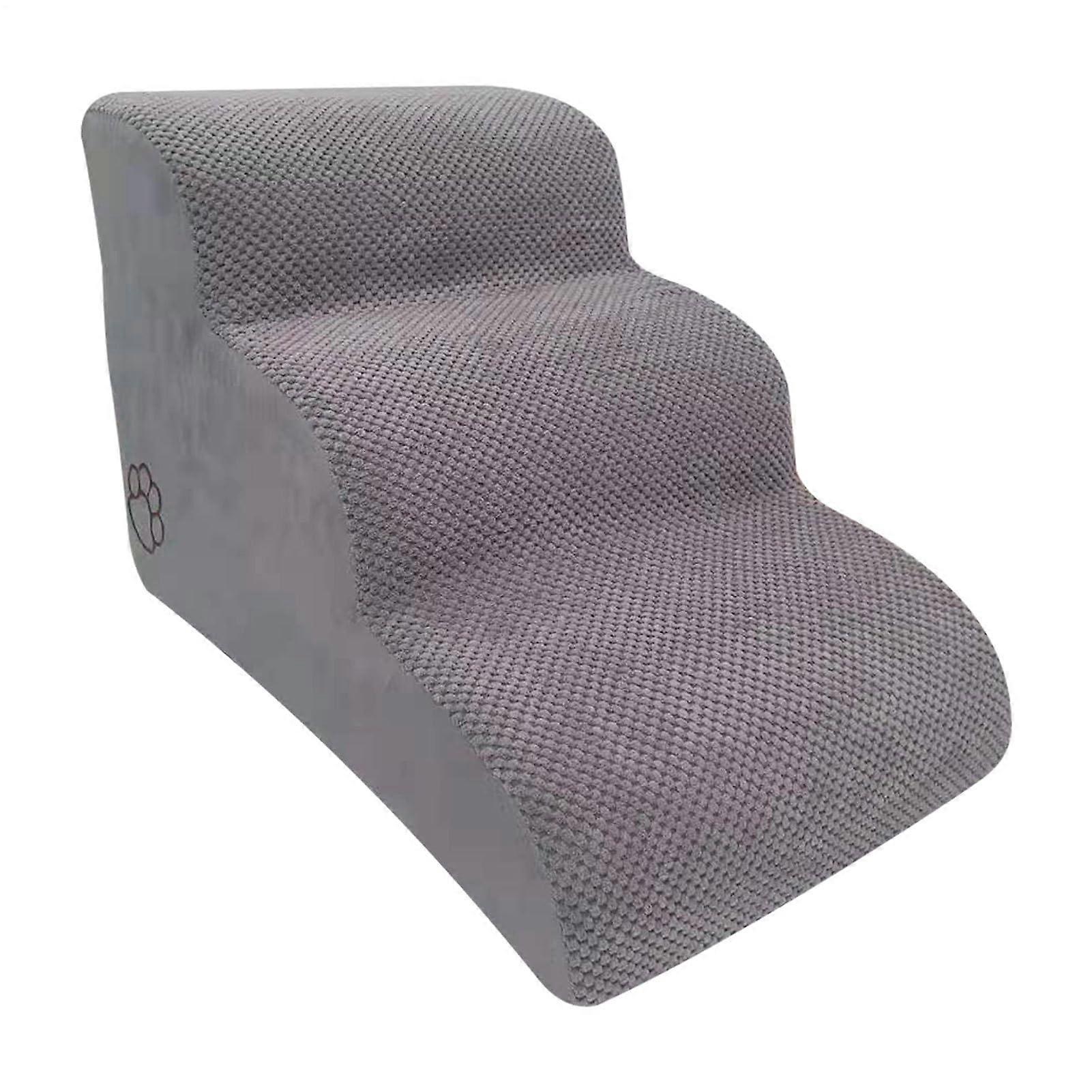 Brown-Gray Non-Slip Dog Stair With Removable Cover, Large Pet Steps, Soft Incline, High Elastic Foam, 60x42x39 Cm, Grey