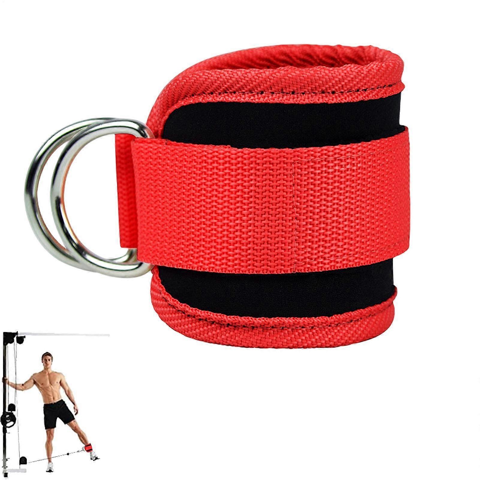 Adjustable Ankle Straps for Cable Machines | D-Ring Leg Extensions & Hip Abductor Workout Cuffs | Red Home Gym Attachments