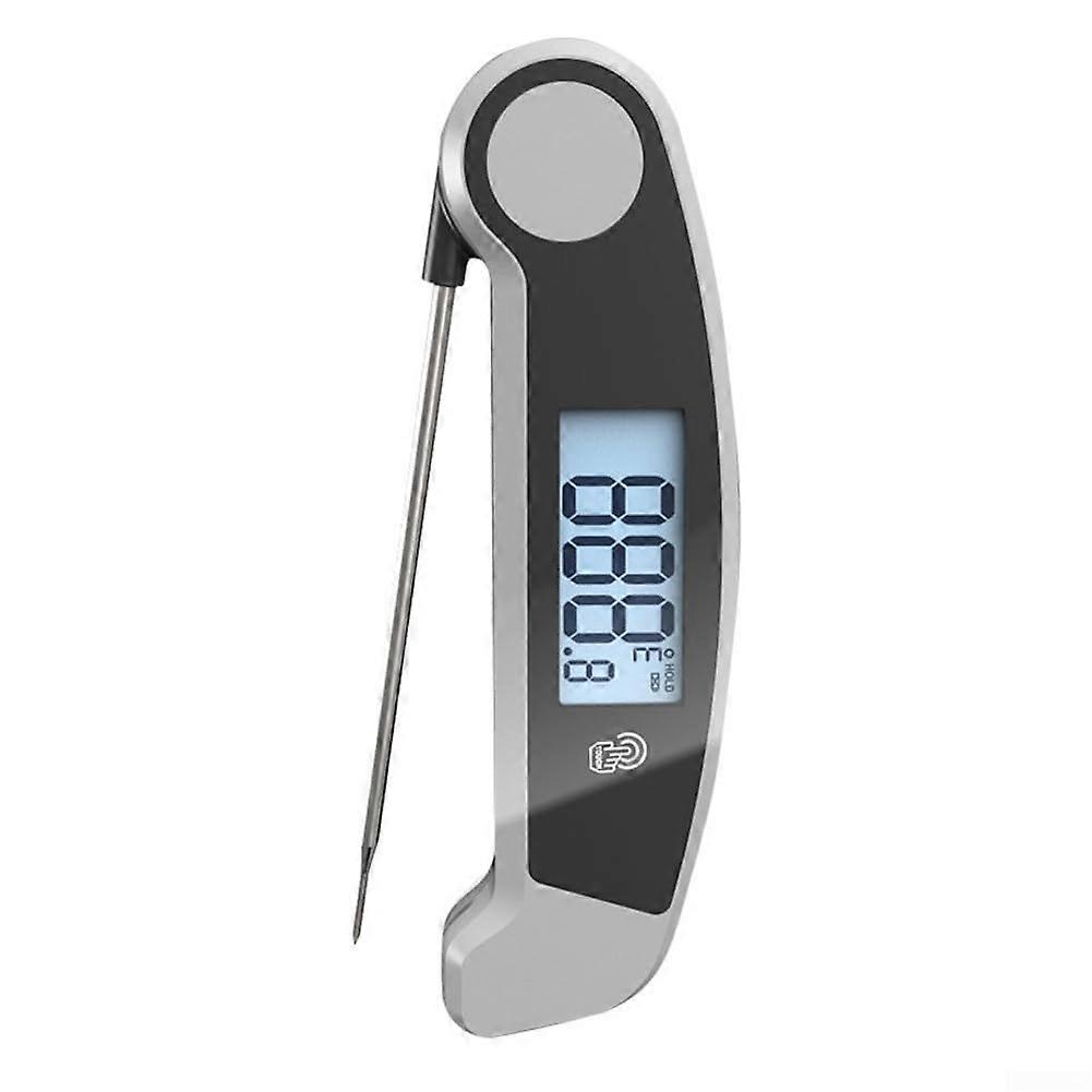 Meat Thermometer With Foldable Probe For Instant Readings Cooking Baking Grilling Roasting Gray Kitchen Tool