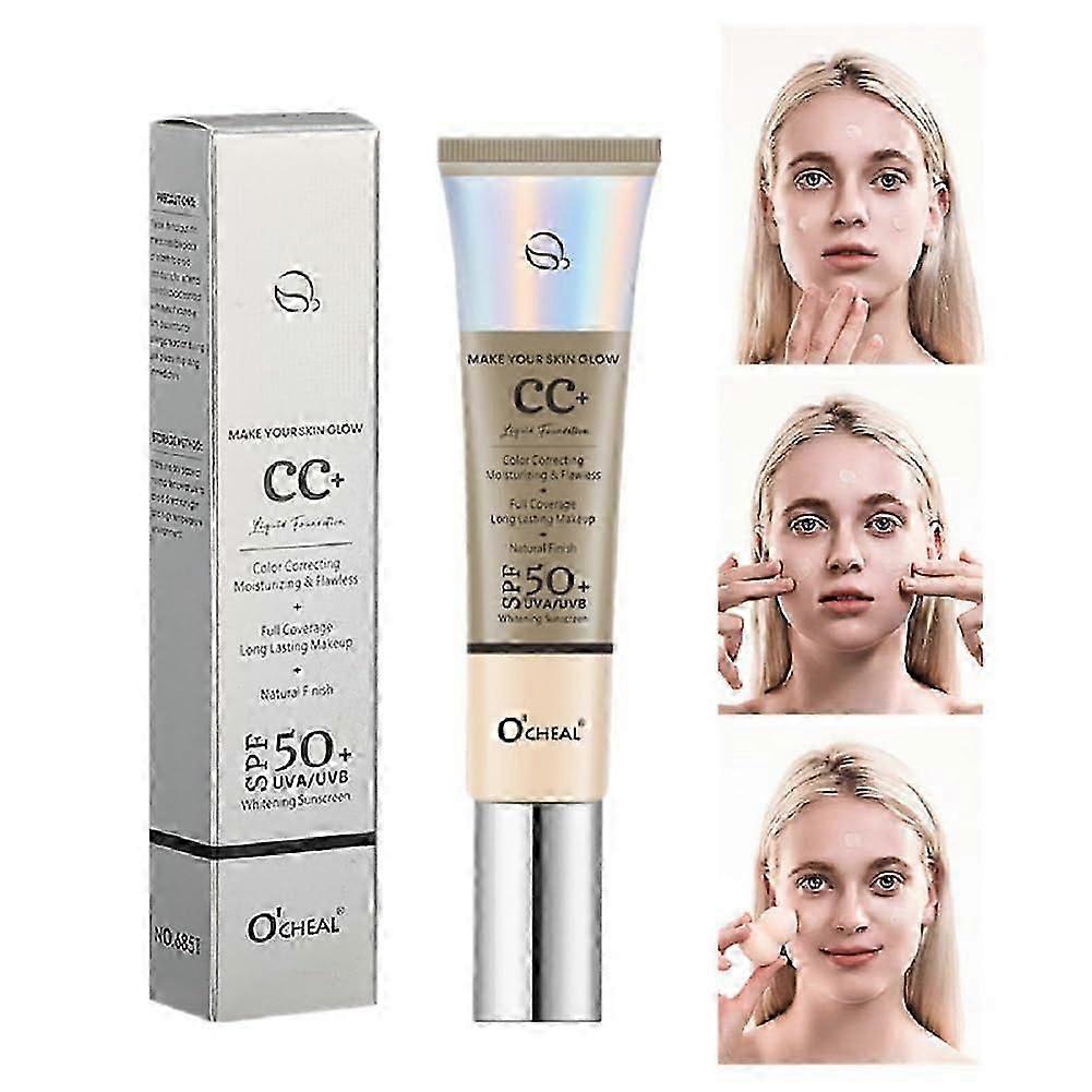 CC Cream with SPF 50,Cover Concealer Foundation Make-Up, CC Moisturising Cream, Colour Correcting Foundation