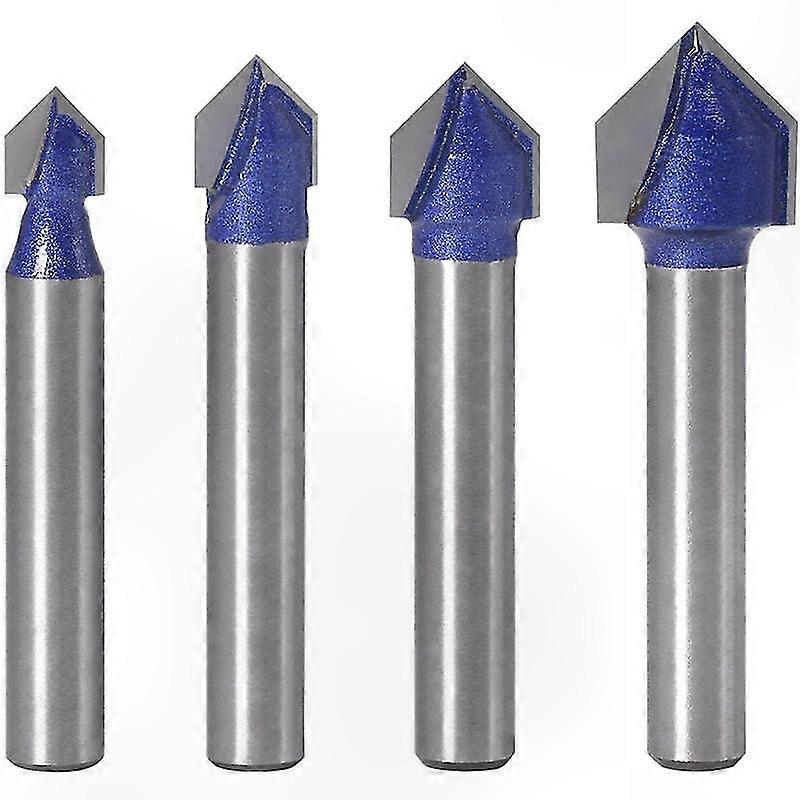 4PCS 6mm Shank V Groove Solid Carbide CNC Router Engraving 90 Degree V-Grooving Bit Woodworking Tools，T-Audace