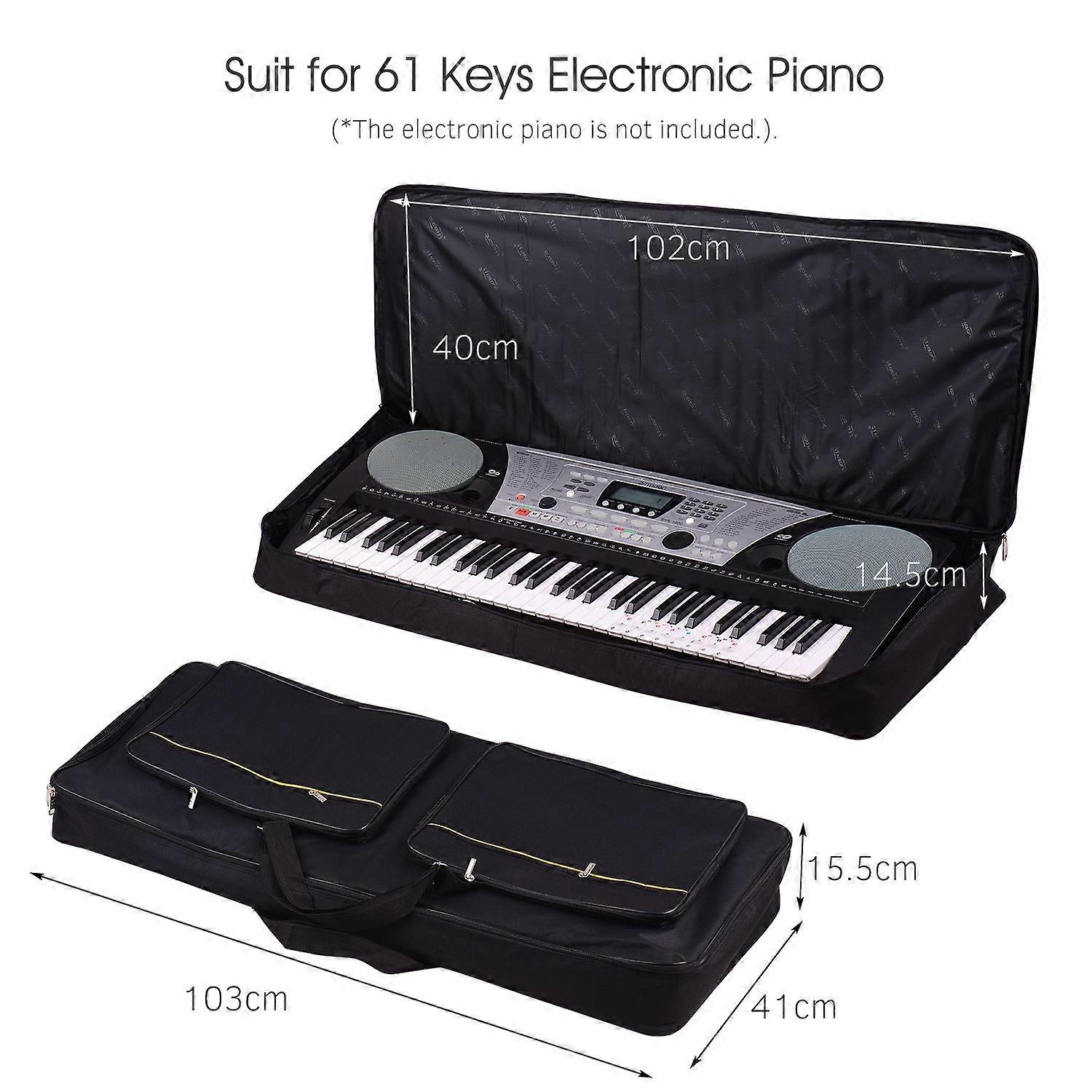 Electric Piano Bag Portable Gig Bag with Durable Handle 8MM Anti-Collision Cotton Interlayer for 61 Keys Keyboard Pianos with Outside Pockets Black