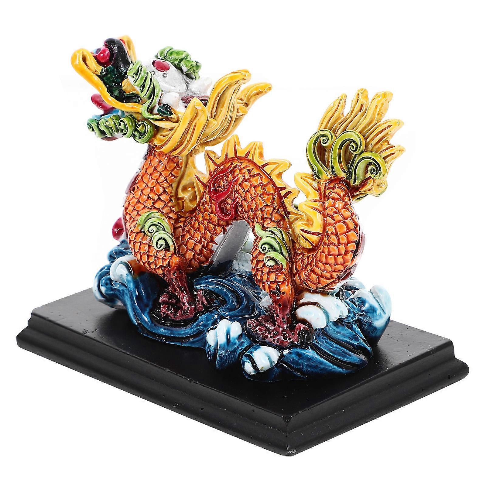 Dragon Figurine Resin Craft Yard Decor Khaki Fortune Symbol 1Set